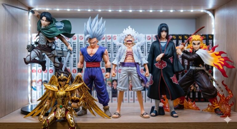 Figuras de colección de los mejores animes de todos los tiempos: Dragon Ball, One Piece, Naruto, Attack on Titan, Demon Slayer y Saint Seiya.